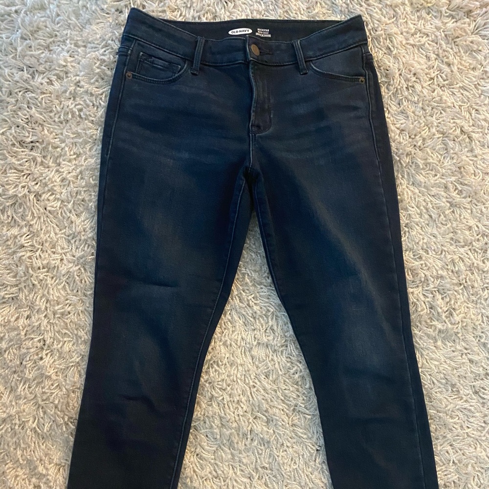 High waisted navy jeans